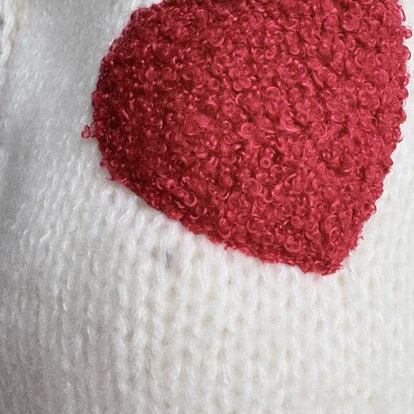 Chunky Knit Textured Heart Cardigan Sweater Button Front V-neck Cream Red S NWT - Picture 7 of 7